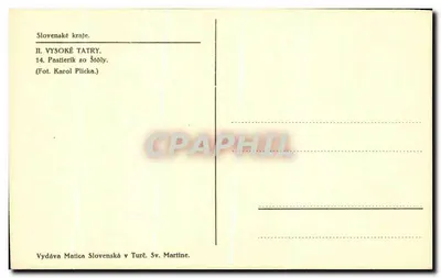 Pâturin nas Altas Tatras — Eslováquia — editor Matica Slovenská v Turči — Verso