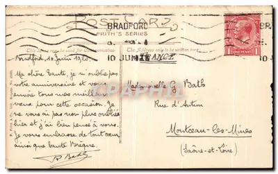 Bilhete postal antigo Igreja da Paróquia de Bradford — Verso