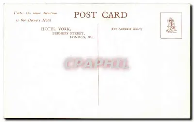 Hotel York — Berners Street, Londres W.I. — editor Gilberte — Verso