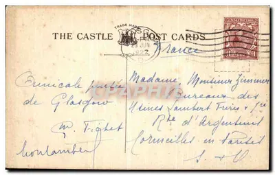 Victoria Road & Entrada Principal, Queens Park, Glasgow — Série "Castle" de Cartões Postais — Verso