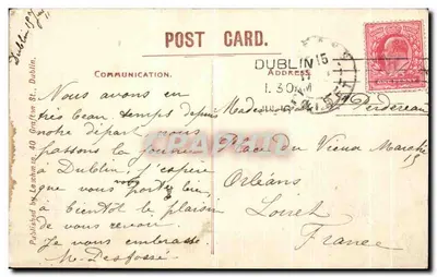 St Stephen's Green, Dublin — vista da entrada monumental — Published by Le schon 10, 40 Grafton St. — Verso