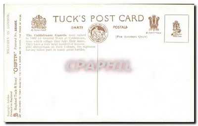 Cambio della guardia fuori dal Palazzo di Buckingham — Henry Payne — Tuck's Post Card No. 3546E — Verso