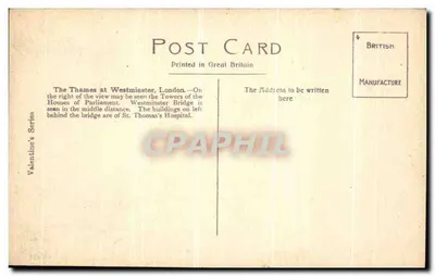 O rio Tâmisa em Westminster, Londres — Série dos Valentes — Fabricação Britânica — Verso
