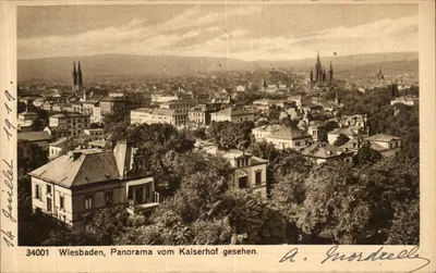 Wiesbaden, Panorama visto do Kaiserhof — A. Mordkell, n° 34001