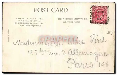 Bilhete postal antigo — Praia Oriental de Southend on Sea e Torre Giratória — Verso