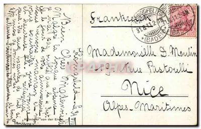 Scena w alpejskim wiosce — krzyż drogowy i dom z dachem dwuspadowym — H. H. Hoff, wydawca — Rewers