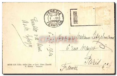 Veneza - Palácio Lobia e Igreja de S. Geremia — Ed. da Livr. e Cart. Giov. Zanetti, n° 06735 — Verso