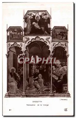 Nascimento da Virgem — obra de Sassetta em Asciano — editor Paris, n° 27