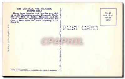 Der Alte Mann, Der Wächter, Indian Head — Franconia Notch, White Mountains, New Hampshire — The Disbree Press, n° 31 — Rückseite