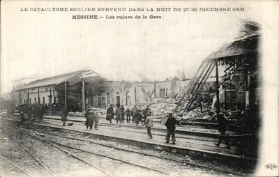 Messina — As ruínas da Estação — Catástrofe siciliana de 27-28 de dezembro de 1908 — Editor ELD