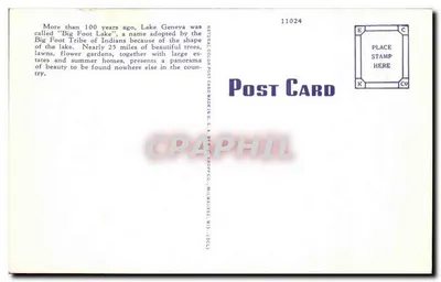 Paisagem Costeira ao Longo do Lago Geneva, Wis. — Carta Postal em Cor Natural — N°11024 — A. B. F. Knowlton Co., Milwaukee, Wis. — Verso