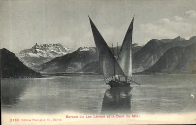 Barco no Lago Léman e a Dent du Midi — Edição Photoglob Co., Zürich, n°2163