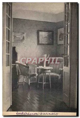 Intérieur sarrois — salon avec fauteuils et table — éditeur MINEs DOMANIALES FRANÇAISES DE LA SARRE