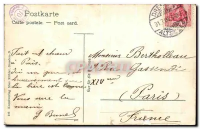 Stara pocztówka Dresden widziana z tarasy Bateau — Rewers