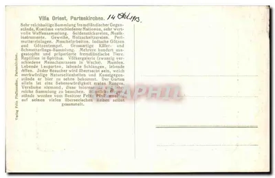 Willa Orient, Partenkirchen — kolekcja przedmiotów i zwierząt egzotycznych — wydawca nieodczytalny — Rewers