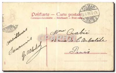 Zamek Hohkönigsbourg — widok panoramiczny i młoda kobieta w kapeluszu — wydawca Deutsches Reich, n°49 — Rewers