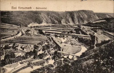 Bad Kreuznach - Salinental — vista aérea das instalações salinas e do paisagem — editor Verlag Sprechworte Bad Kreuznach, n° 1061