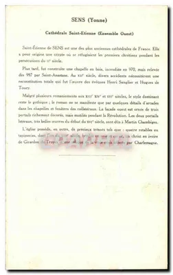 Sens (Yonne) — Catedral São Etienne (Conjunto Oeste) — Coleção Kolarsine e Solução Pautaubege, 4ª Série — Verso