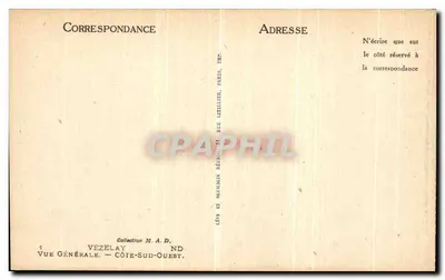 Vézelay — Vista geral — lado sul-oeste — Coleção M. A. D. — Editor Neurmann & Régnier, Paris — Verso