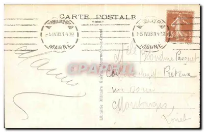 Mourmelon-le-Grand i wejście do obozu — widok ulicy z rowerzystami — Librairie Militaire Mourmelon-le-Grand — Rewers