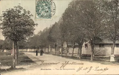 Bilhete postal antigo Mourmelon Vista dos Barracões Militares
