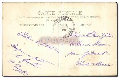 Chalons-sur-Marne - Hotel de Ville — widok fasady z statuą i tramwajem — wydawca nieznany — Rewers