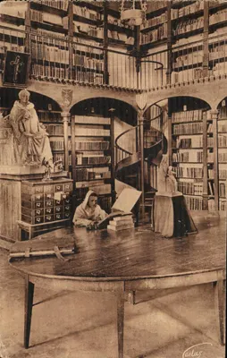 Bilhete postal antigo Saint Maximin Convento dos Padres Dominicanos A Biblioteca