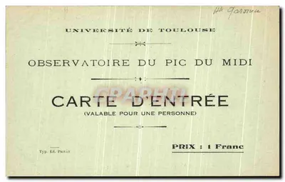 Observatório do Pic du Midi de Bigorre — Universidade de Toulouse — editor Privat, número de série não visível — Verso