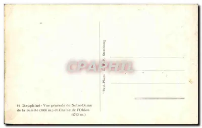 Dauphiné - Algemene uitzicht van Notre-Dame de la Salette en Keten van de Obiou — Real-Photo C. M. P. Strasbourg — Achterkant