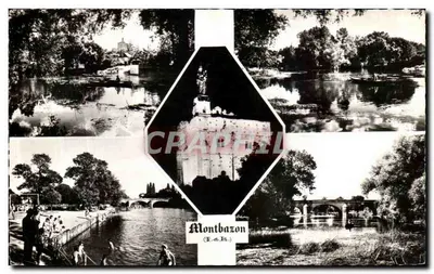 Montbazon (Loire) — vista panorâmica com ponte e estátua — Foto da Fotografia Verdadeira