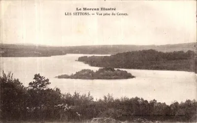 Les Settons — Vista tirada do Cerney — Le Moryan Illustré, edição G. Carrais, Saulian, Reprod. Interd.
