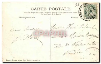 Grenoble — Vue générale et la chaîne des Alpes — Papeterie des Alpes Eug Robert — Verso