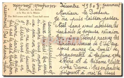 Douai — Rue de la Mairie i Belfry — wydawca nieznany — Rewers
