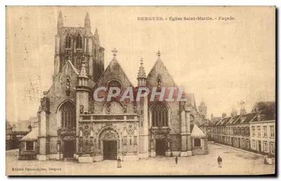 Bergues - Igreja de São Martinho - Fachada. - Edição Paloor-Achiet, Bergues