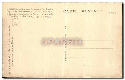 リールにおける国際聖体大会五十周年記念 — 1881-1931 — Éditeur Pollet, Lille, n°3x — 裏面