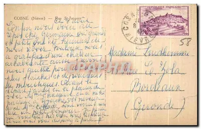 Meaulieu — Vue de la rue principale avec église et mairie — éditeur Pim — Verso