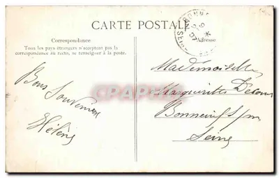 Baisers de St-Verain — dekoracyjna karta pocztowa z ptakami i kwiatami — wydawca nieznany — Rewers