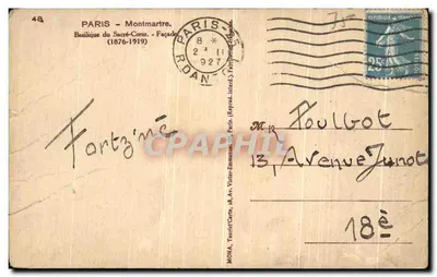 Paris/Montmartre — Basilique du Sacré-Cœur — éditeur MONA, n°48 — Verso