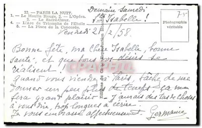 Paris à Noite — O Moulin Rouge, O Ópera, O Sacré-Cœur, O Arco do Triunfo, A Praça da Concórdia — Éditions du Globe — Verso