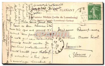 Tarjeta postal antigua París Fuente Médicis Jardín del Luxembourg — Reverso