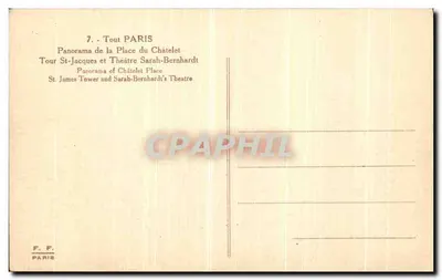 Place du Châtelet — Wieża St-Jacques i Teatr Sarah-Bernhardt — F. F. Paris — Rewers