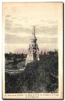 Bilhete postal antigo Environs de Laval A Estátua de Nossa Senhora do Triunfo na Trappe do Port Ringeard