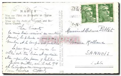 Nancy — Widok na Arc de Triomphe i Katedrę św. Epwry — Wydawca Étrel, nr 823 — Rewers