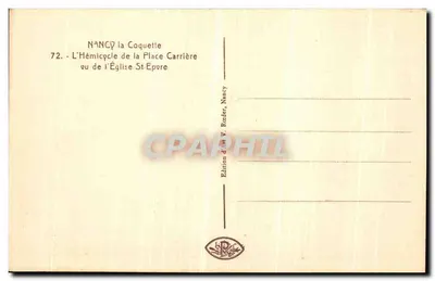 NANCY. O Hémiciclo da Place Carrière visto da Igreja de São Épvre — V. Reeder — Verso