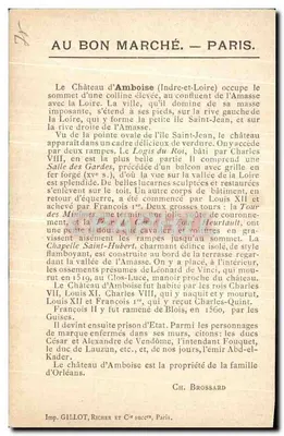 Zamek Amboise — Ogólny widok z prawego brzegu Loiry — Au Bon Marché — Paryż. — Rewers