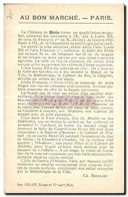 Castelo de Blois — Ala dita Luís XII — Au Bon Marché — Paris. — Verso