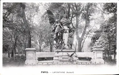Paris — Lafontaine (Auteuil) — statue d'ange et lion