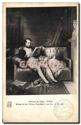 Bilhete postal antigo Environs de Dijon Fixin Musee du Parc Noisot Napoleão e seu filho
