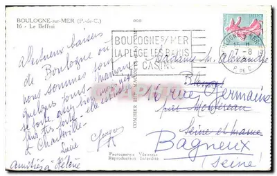 Boulogne-sur-Mer — Le Beffroi — Photographie Véritable Interdite, éditée par 'Simp' — Verso