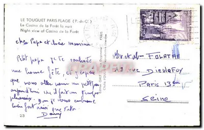 O Casino da Floresta à noite — Le Touquet-Paris-Plage (P.-de-C.) — Edição Galf — Verso